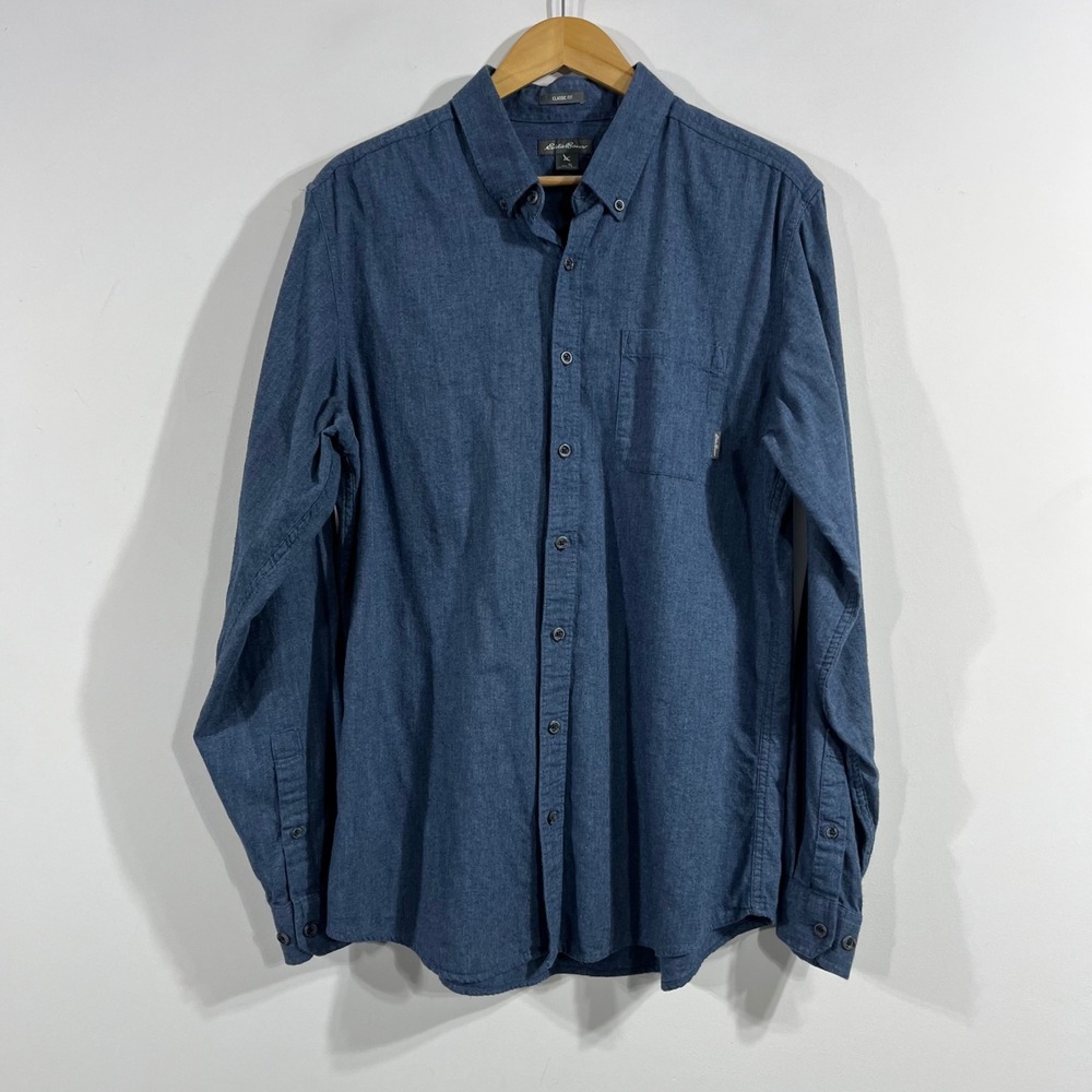 Eddie Bauer Outdoors Old Money Classic Fit Blue Cotton Button Down Shirt Men XLT